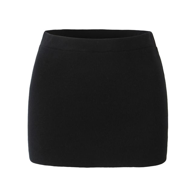 V-Neck Solid Button Crop Cardigan and High Waist Mini Pencil Skirt Set