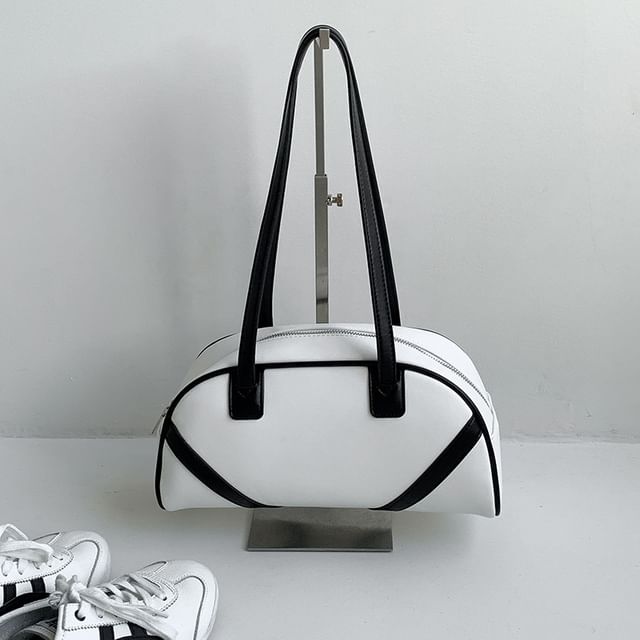 Faux Leather Bag Bowler Striped