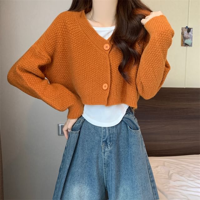 Set: V-Neck Crop Cardigan and Asymmetrical Tank Top