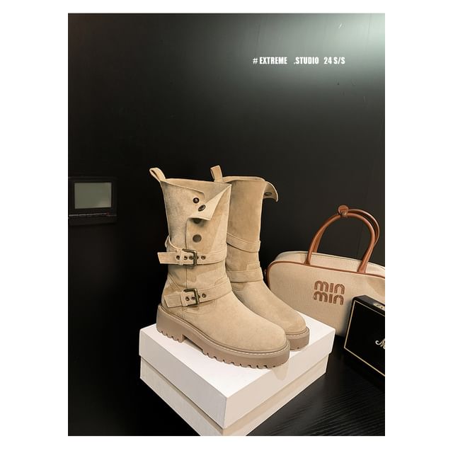 Buckled Boots Platform Mid Calf Button