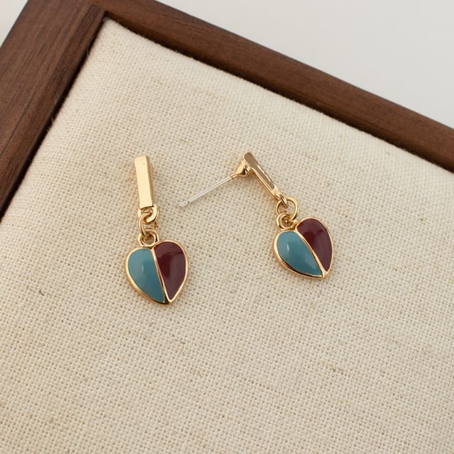 Earring Heart Glaze Drop Alloy