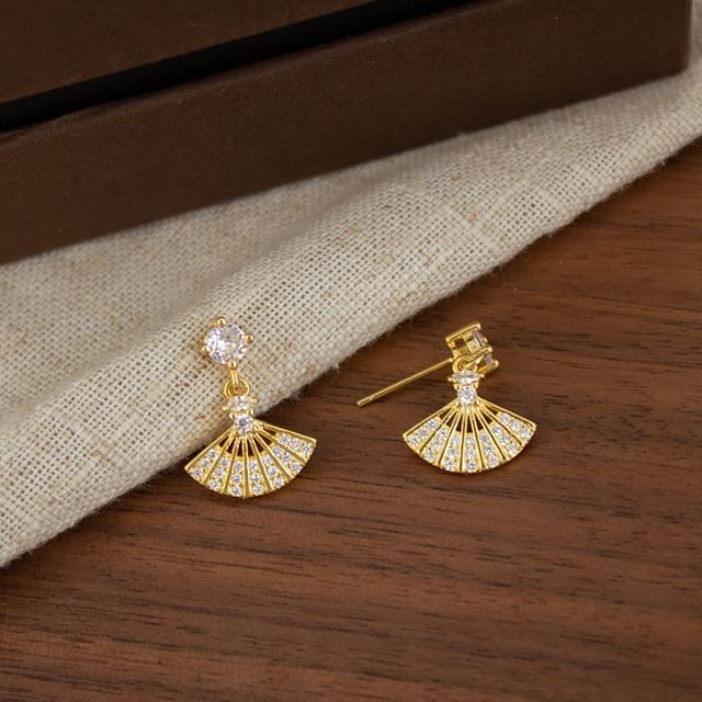 Drop Rhinestone Fan Alloy Earring
