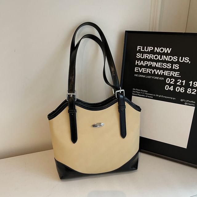 Leather Faux Bag Buckled Tote
