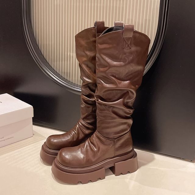 Platform Boots High Ruched Knee