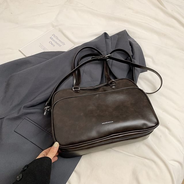 Bag Tote Lettering Leather Faux Multi-Pocket