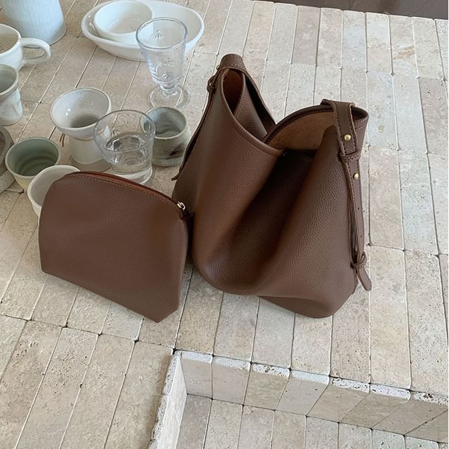 Leather Crossbody Faux Pouch With Bag