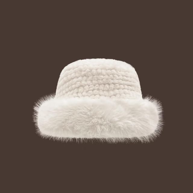/ Panel Plain Bucket Fluffy Hat