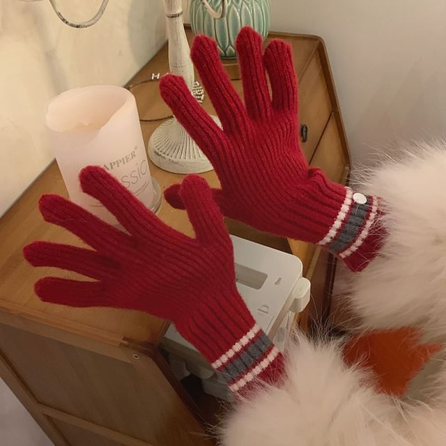 Knit Color Block Gloves