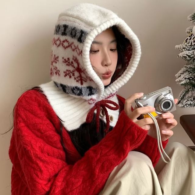 Snowflake Balaclava Print Knit