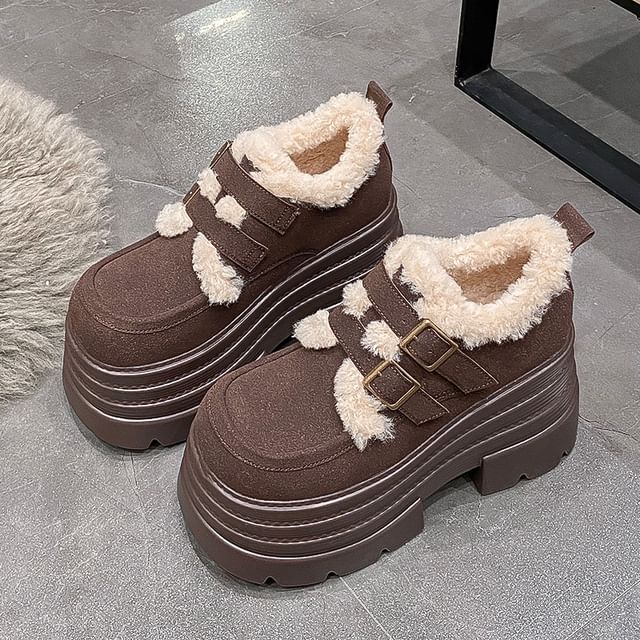 Fleece Lined Buckled Platform Ankle Snow Boots