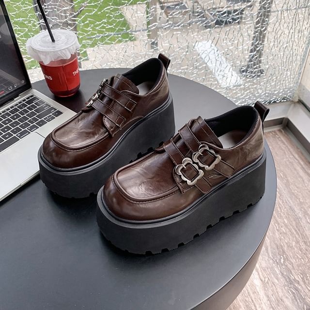 Leather Faux Ankle Shoes Buckled