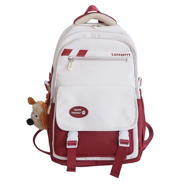 Nylon Lettering Buckled Applique Backpack