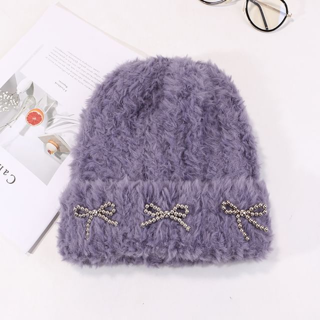 Metallic Beanie Bow Studded Chenille