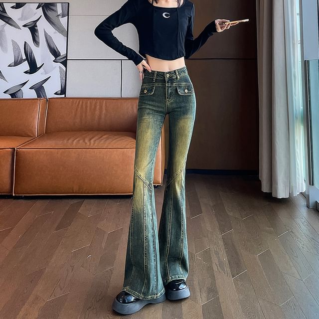 Flared Washed High Jeans (Various Designs) Rise