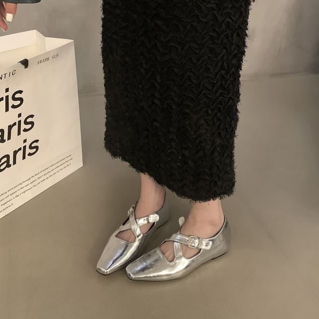 Square Hidden Cross Toe Wedge Mary Jane Pumps Criss