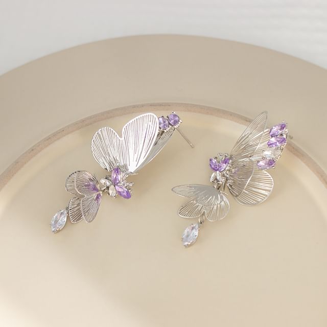 Earring On Rhinestone Clip / Drop Butterfly