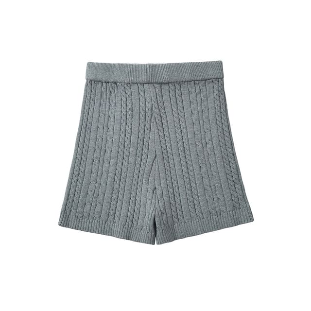 Hooded Cable Knit Zip Cardigan with High Waist Shorts
