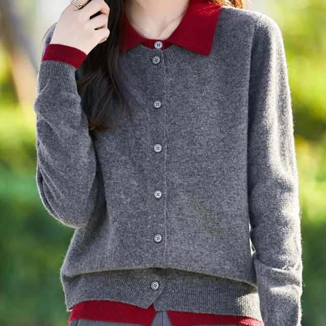Mock Two-Piece Collared Cardigan