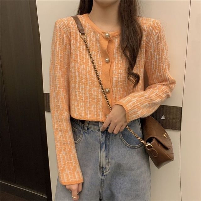 Crewneck Tweed Button-Up Jacket