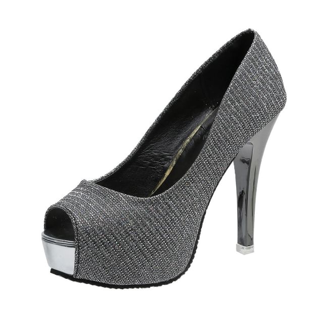 Peep-Toe Heel Pump Platform Stiletto Glitter