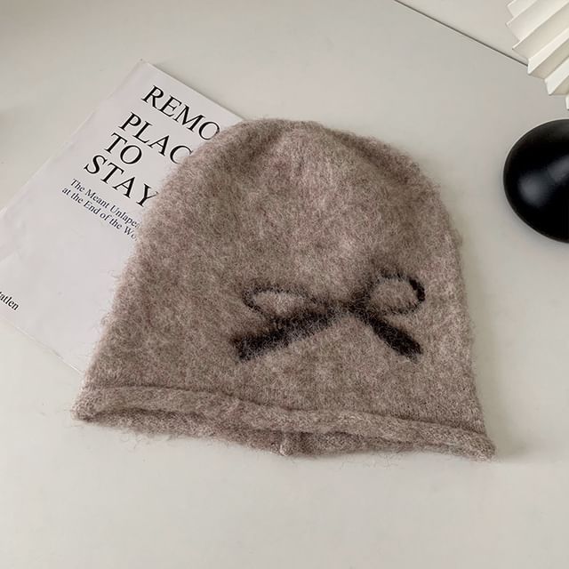 Bow Print Knit Beanie