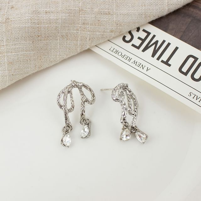 Bow On Earring Rhinestone Clip / Drop