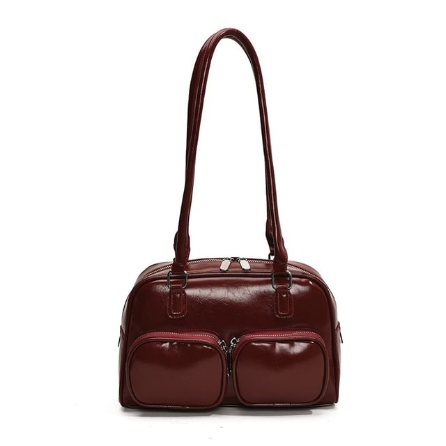 Leather Plain Bowler Bag Faux
