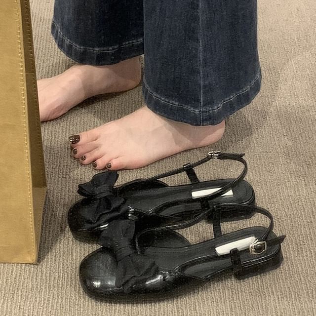 Bow Sandals Heel Low Slingback