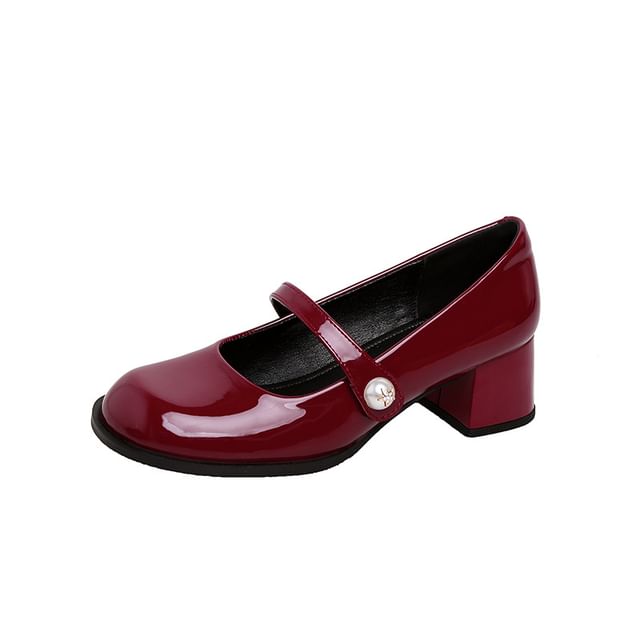 Round Mary Heel Pumps Toe Block Jane