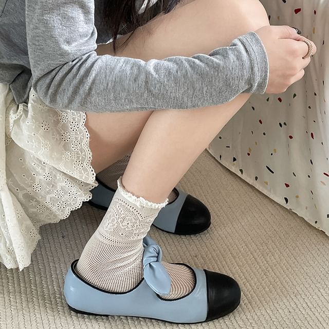 Bow Faux Mary Jane Leather Flats Accent Toe Cap