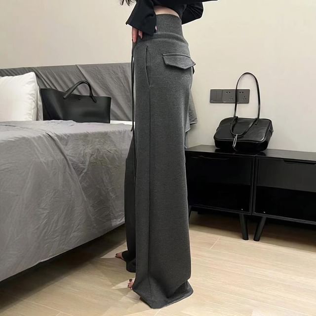 Leg Plain Rise Pants High Wide