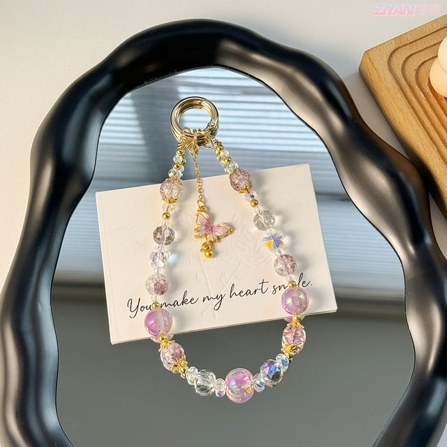 Faux Phone Butterfly with Strap Lanyard Pad Crystal