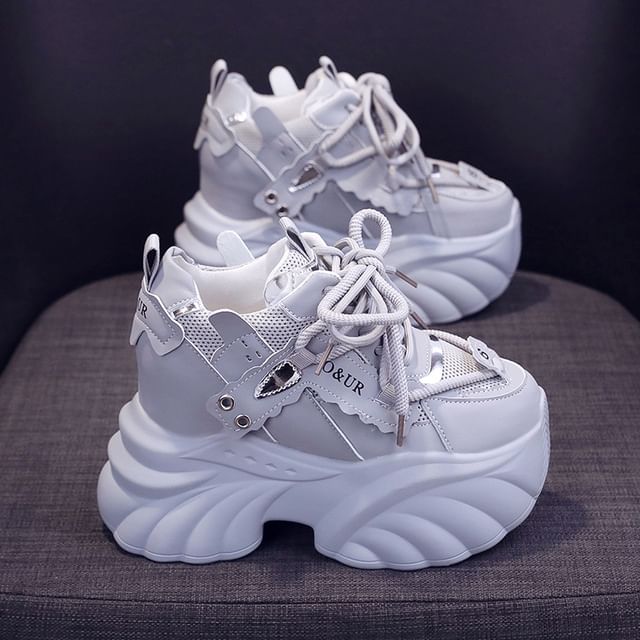 Lettering Lace-Up Platform Sneakers