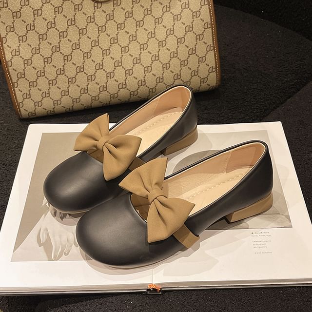 Heel Tone Two Mary Bow Shoes Jane Faux Leather Accent Low