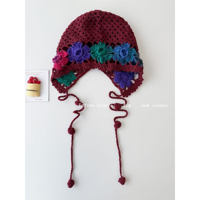 Crochet Bonnet Hat Knit Floral