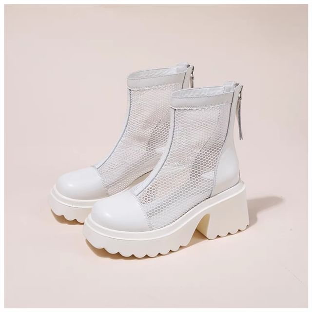 Zip-Up Platform Boots Panel Mesh Short