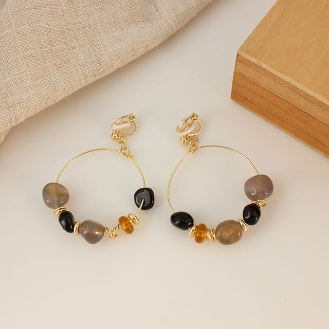 Hoop Irregular Beaded Hook Clip-On / Earring Drop