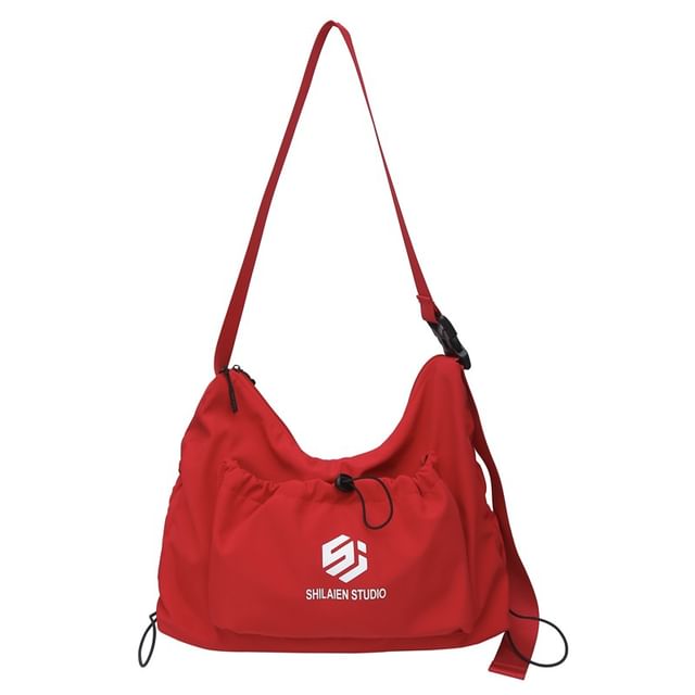 Lettering Crossbody Drawstring Bag