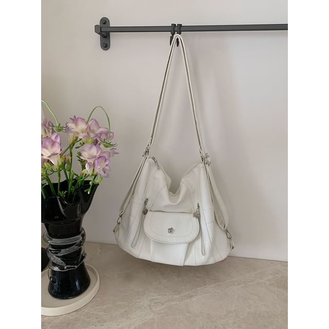 Leather Plain Shoulder Faux Bag