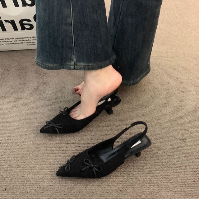 Heel Bow Kitten Pointy Slingback Sandals