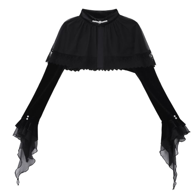 Mesh Panel Velvet Shrug with Lace Mermaid Dress Set