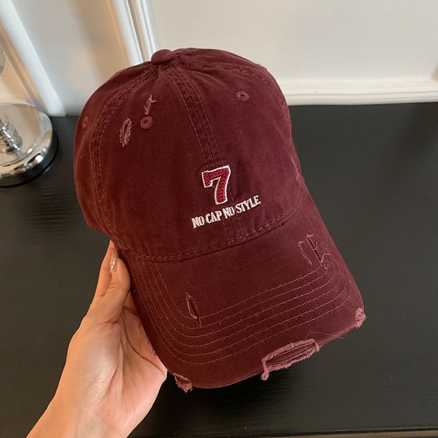 Distressed Embroidered Lettering Baseball Cap