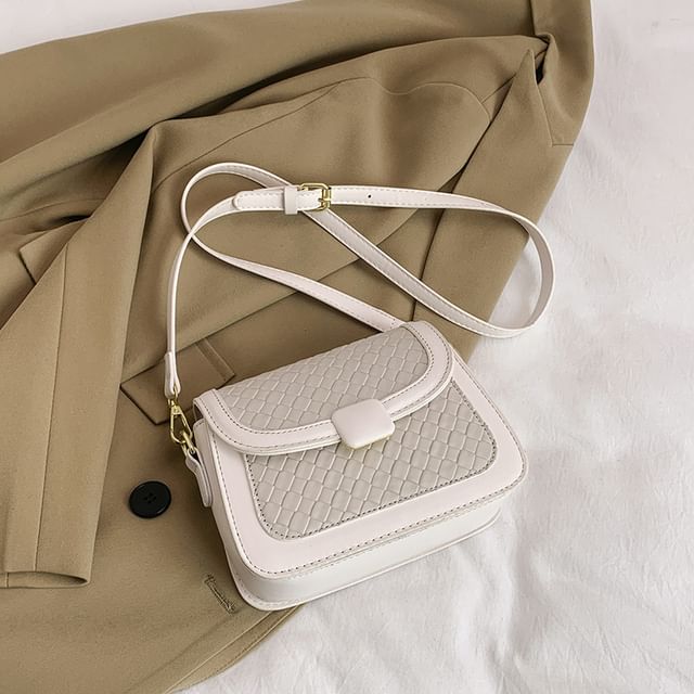 Woven Crossbody Flap Bag Faux Leather