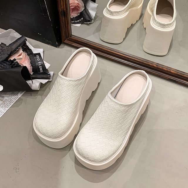 Leather Plain Mules Faux Platform