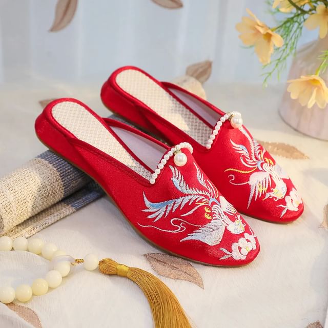 Mules Pearl Faux Embroidered