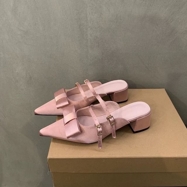 Toe Chunky Mules Mary Heel Bow Pointed Jane