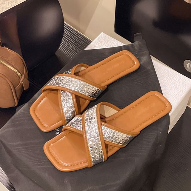 Slide Strap Square-Toe Sandals Cross