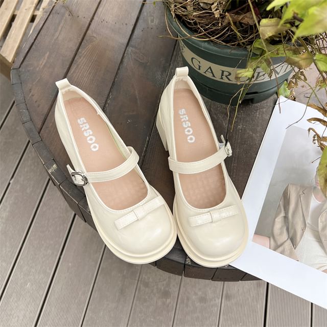 Jane Mary Block Heel Shoes Bow
