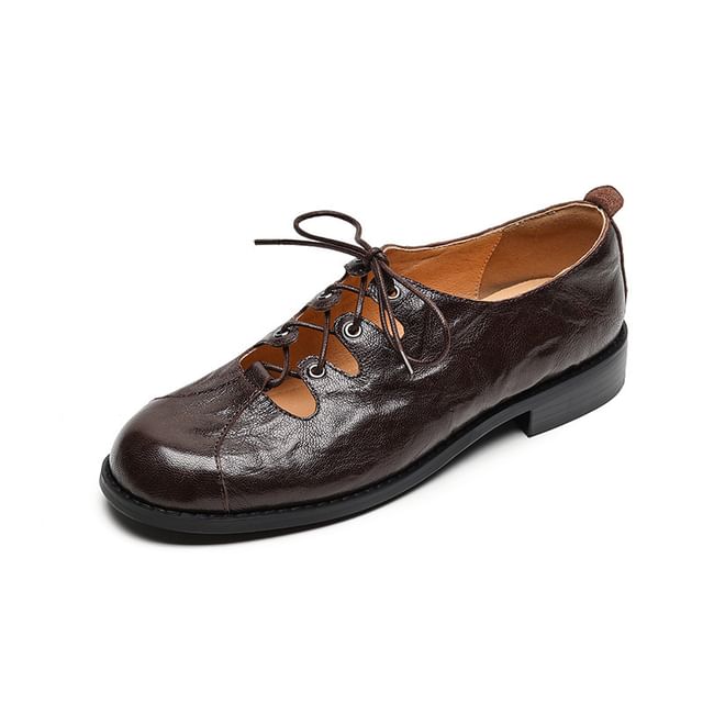 Faux Oxford Cutout Shoes Leather Lace-Up