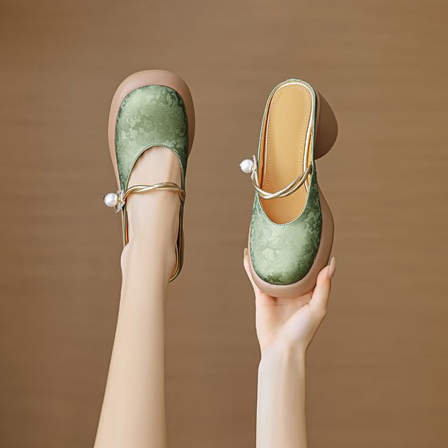 Mary Jane Chunky Heel Mules Floral Platform